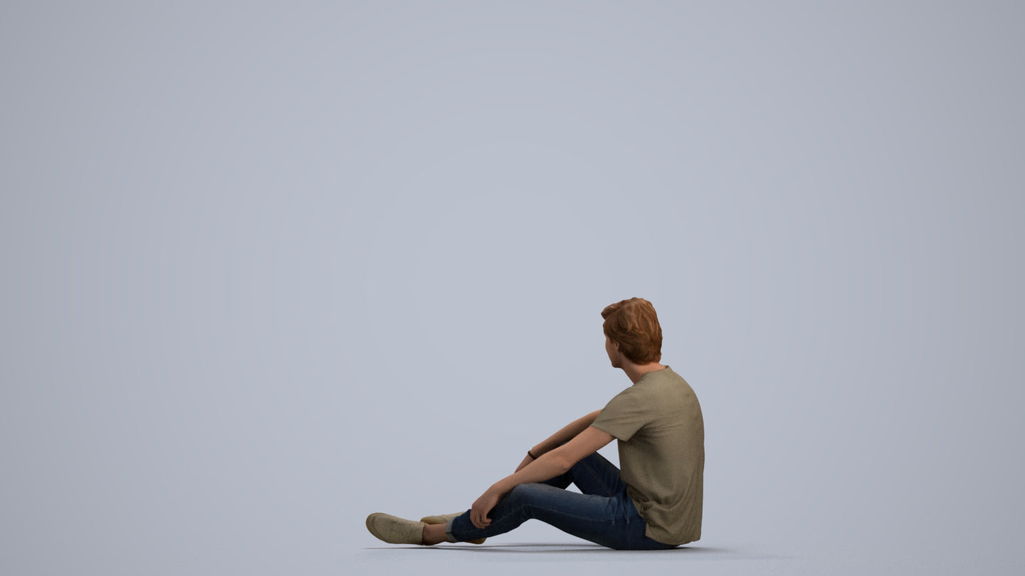 3D scanned man sitting casual, photorealistic archviz people for Enscape and SketchUp, front view render