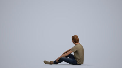 3D scanned man sitting casual, photorealistic archviz people for Enscape and SketchUp, front view render