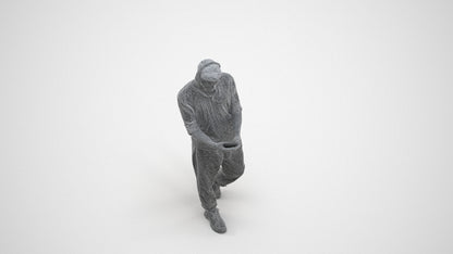 3D scanned man standing casual, photorealistic archviz people for Enscape and SketchUp, wireframe three-quarter view