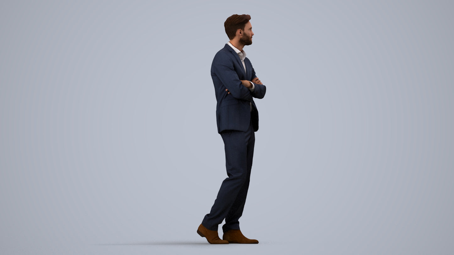 photogrammetry 3D man business, realistic human model archviz FBX, side view render