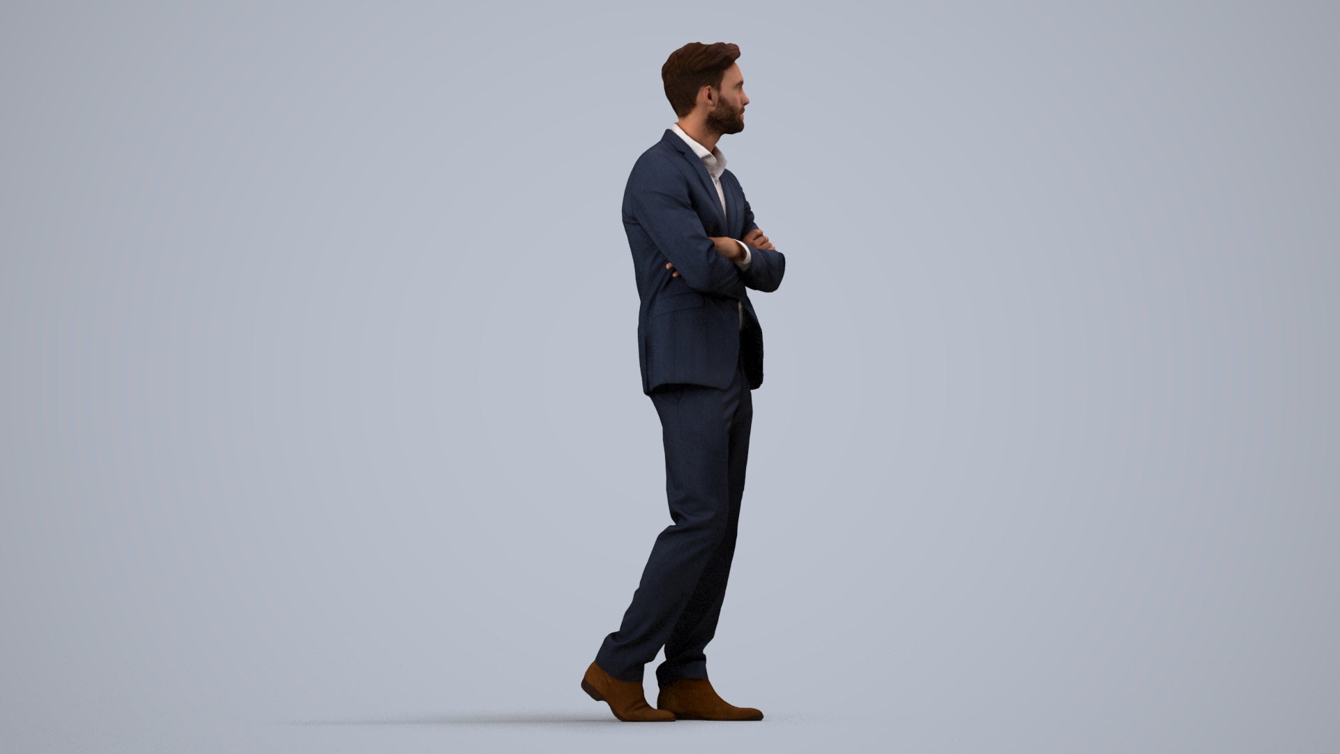 photogrammetry 3D man business, realistic human model archviz FBX, side view render