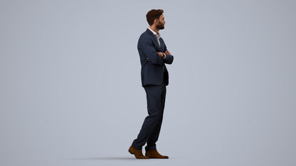 photogrammetry 3D man business, realistic human model archviz FBX, side view render