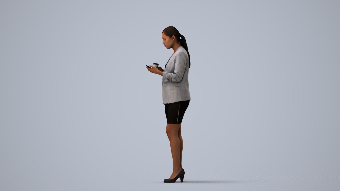 scanned 3D woman business, photogrammetry people for Enscape and V-Ray, three-quarter view render