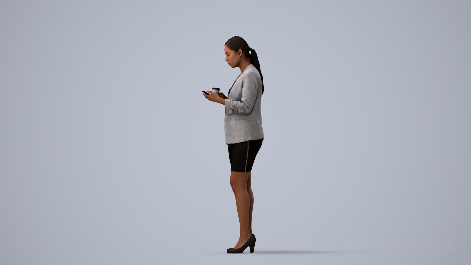 scanned 3D woman business, photogrammetry people for Enscape and V-Ray, three-quarter view render