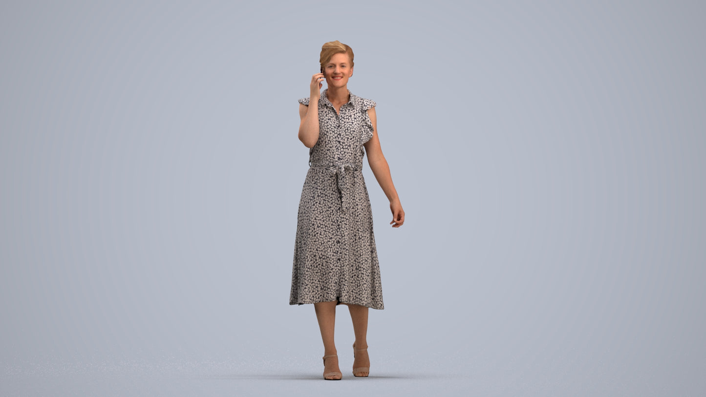 realistic 3D human woman casual walking, archviz people FBX OBJ for Blender, standing pose render