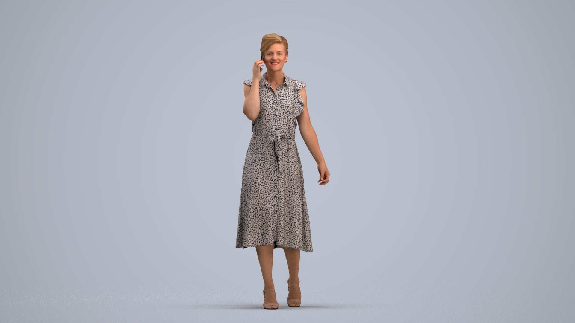 realistic 3D human woman casual walking, archviz people FBX OBJ for Blender, standing pose render
