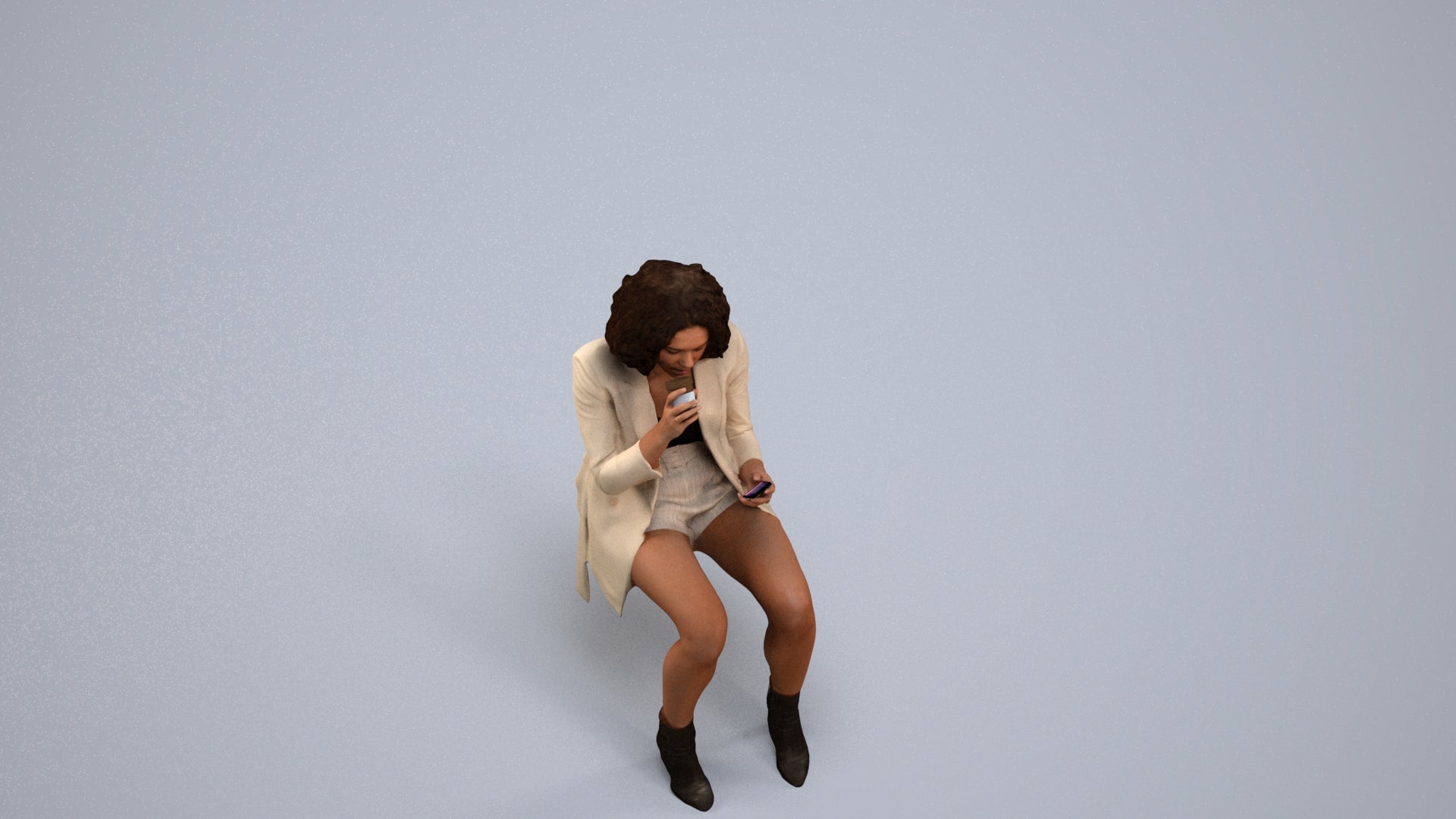3D people model woman business sitting, scanned human for 3ds Max rendering, back view render