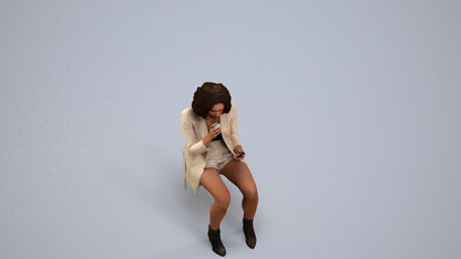 3D people model woman business sitting, scanned human for 3ds Max rendering, back view render