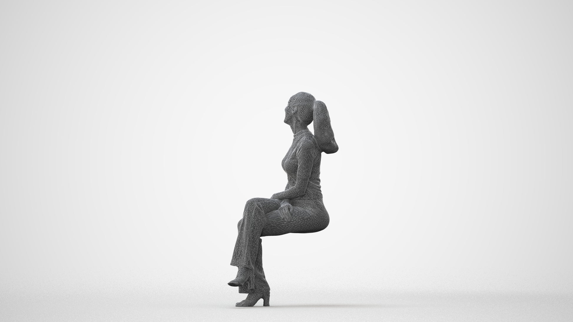 photogrammetry 3D woman casual sitting, realistic human model archviz FBX, square thumbnail