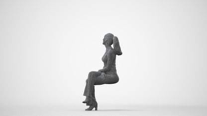 photogrammetry 3D woman casual sitting, realistic human model archviz FBX, square thumbnail
