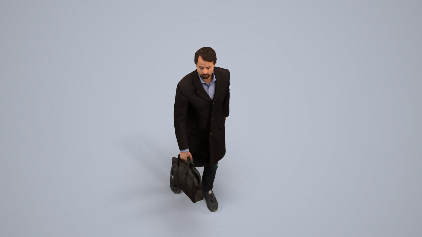 3D human model man business, photogrammetry scanned person for archviz, back view render