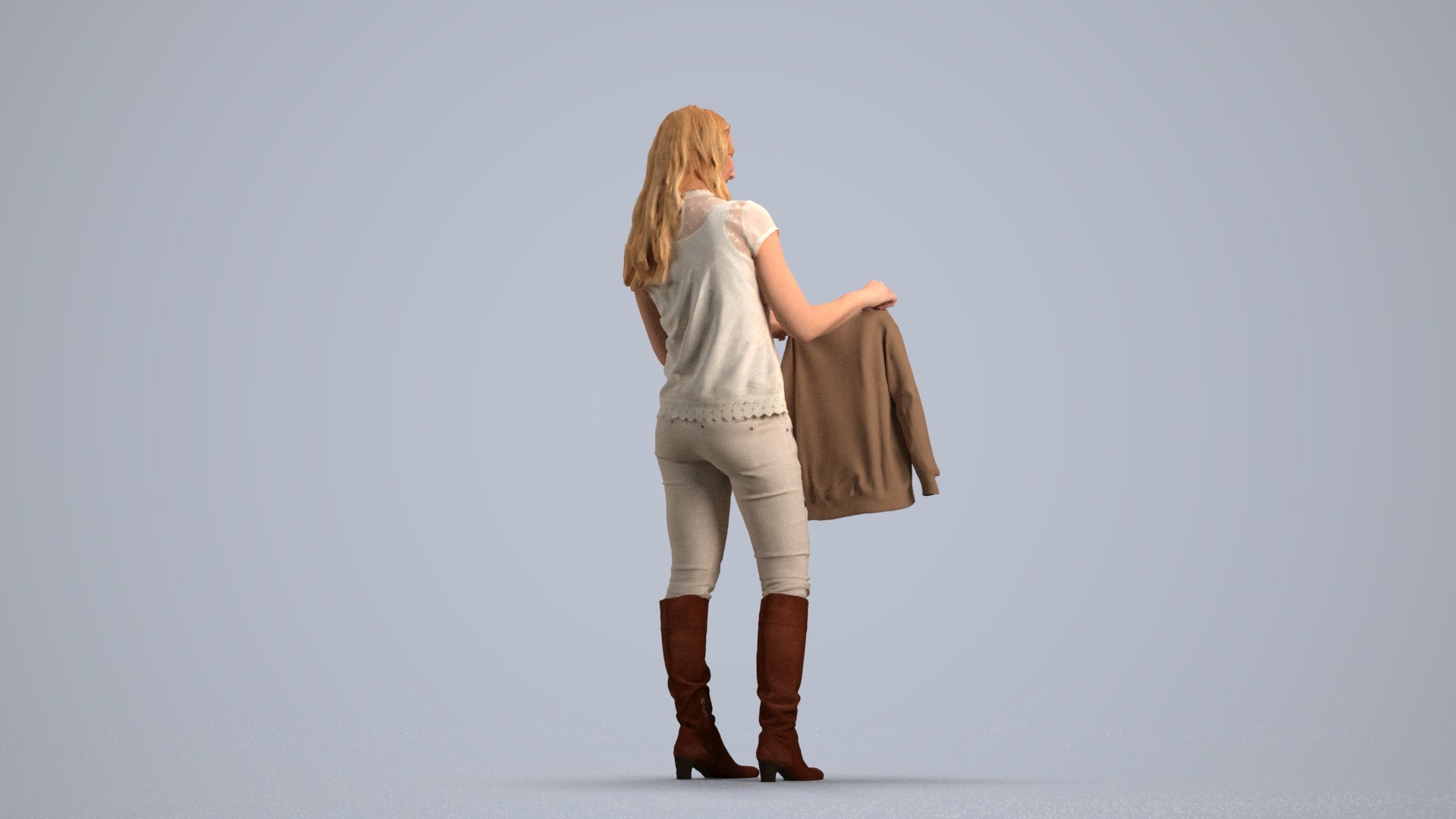 3D people model woman casual standing, scanned human for 3ds Max rendering, front view render