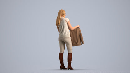 3D people model woman casual standing, scanned human for 3ds Max rendering, front view render