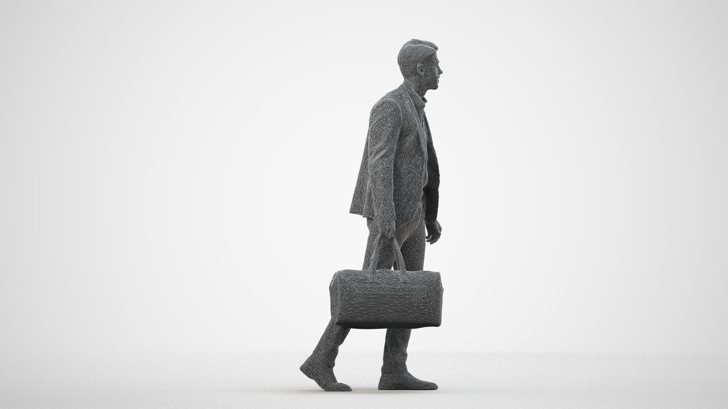 3D people model man business, scanned human for 3ds Max rendering, wireframe side view