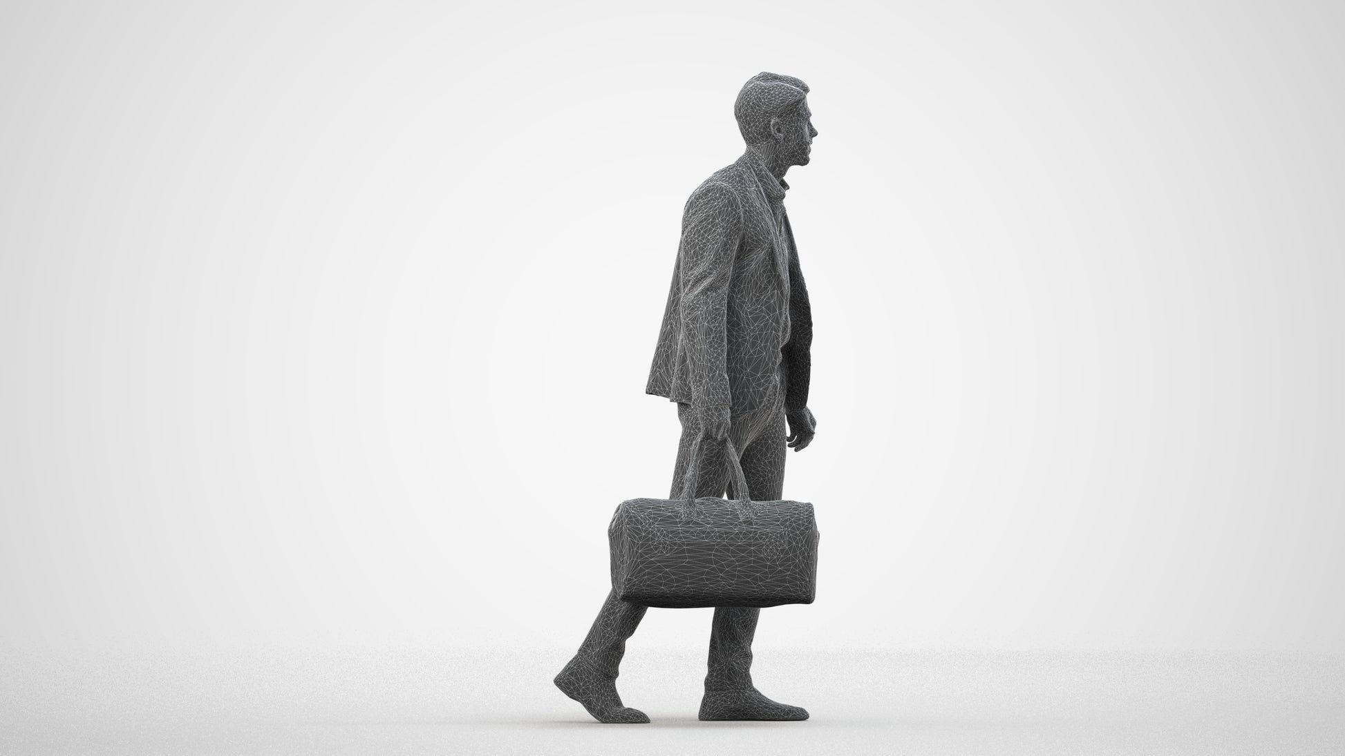 3D people model man business, scanned human for 3ds Max rendering, wireframe side view