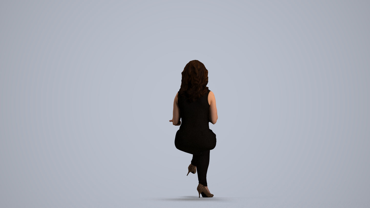 3D human model woman casual sitting, photogrammetry scanned person for archviz, front view render