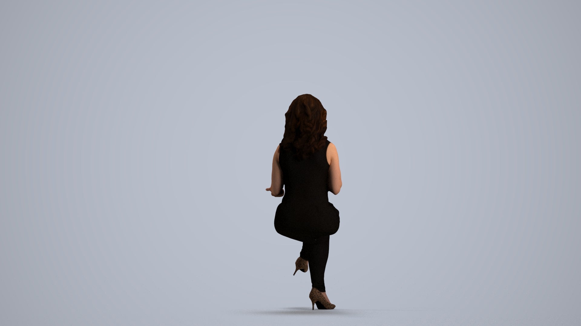 3D human model woman casual sitting, photogrammetry scanned person for archviz, front view render