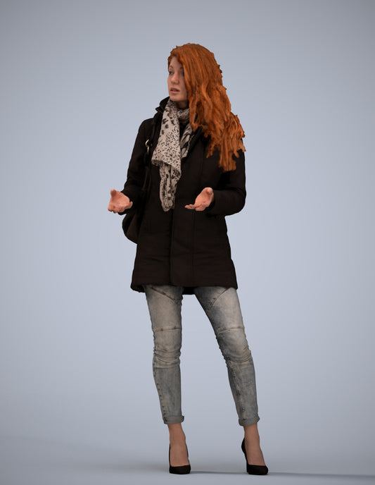 3D scanned woman standing casual, photorealistic archviz people for Enscape and SketchUp