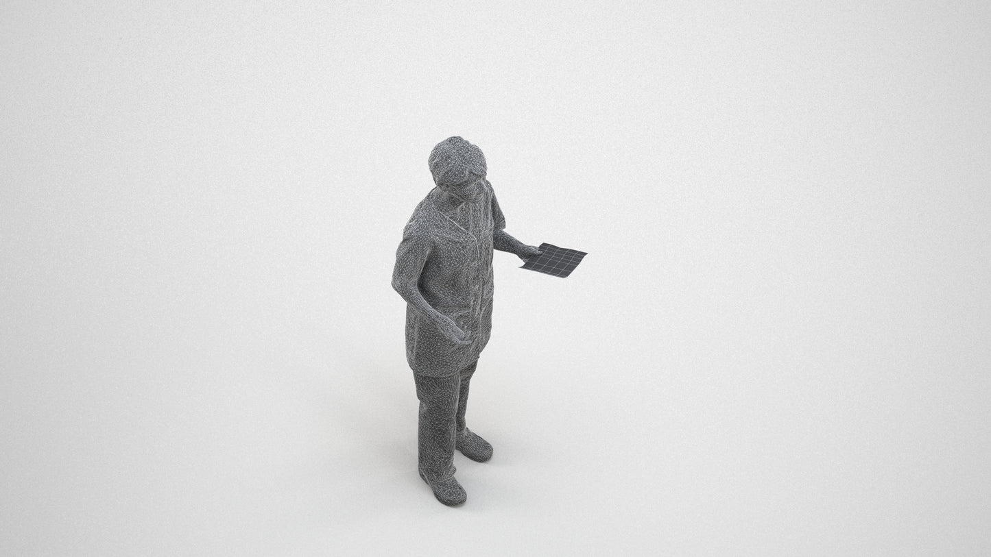 photogrammetry 3D senior woman medical, realistic human model archviz FBX, wireframe three-quarter view