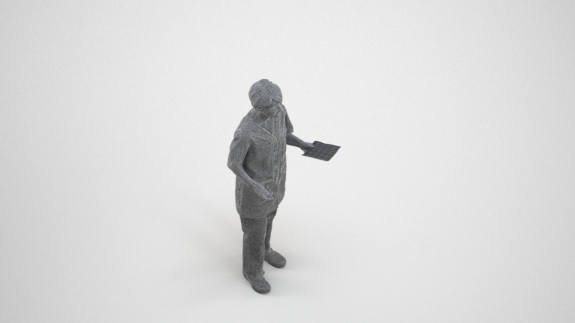 photogrammetry 3D senior woman medical, realistic human model archviz FBX, wireframe three-quarter view