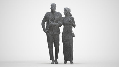 3D human model woman formal couple, photogrammetry scanned person for archviz, three-quarter front view render