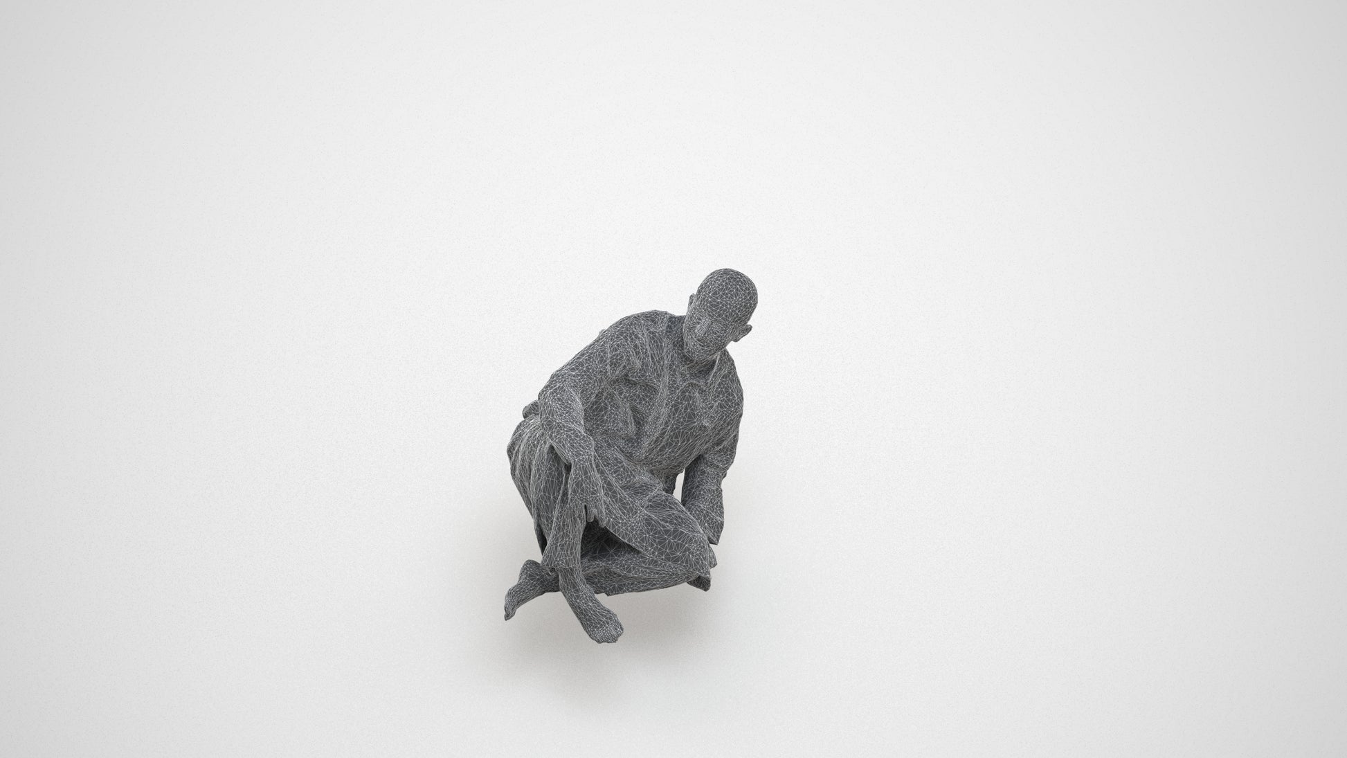 3D people model man casual sitting, scanned human for 3ds Max rendering, wireframe three-quarter view