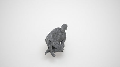 3D people model man casual sitting, scanned human for 3ds Max rendering, wireframe three-quarter view