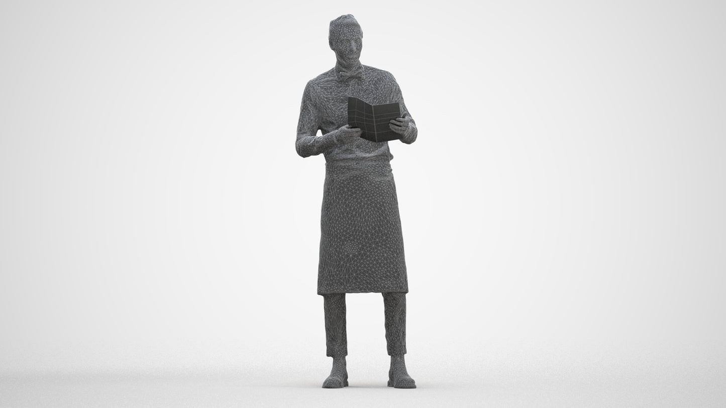 realistic 3D human man hospitality, archviz people FBX OBJ for Blender, three-quarter front view render