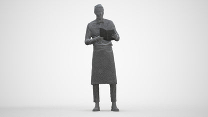 realistic 3D human man hospitality, archviz people FBX OBJ for Blender, three-quarter front view render