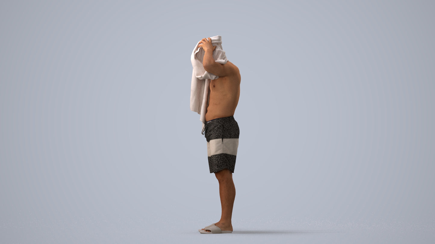 3D scanned man pool sport, photorealistic archviz people for Enscape and SketchUp, three-quarter view render