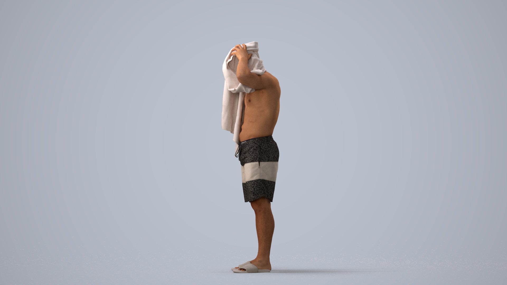 3D scanned man pool sport, photorealistic archviz people for Enscape and SketchUp, three-quarter view render