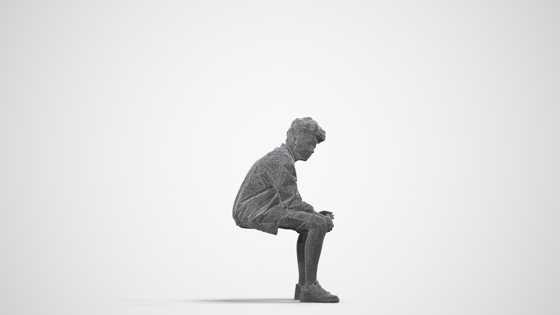 3D human model boy casual kids, photogrammetry scanned person for archviz, wireframe side view