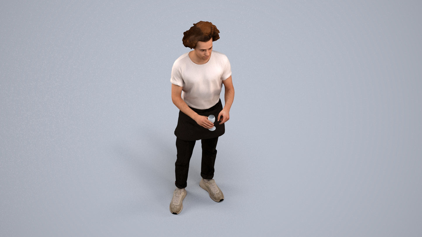 scanned 3D man hospitality, photogrammetry people for Enscape and V-Ray, back view render