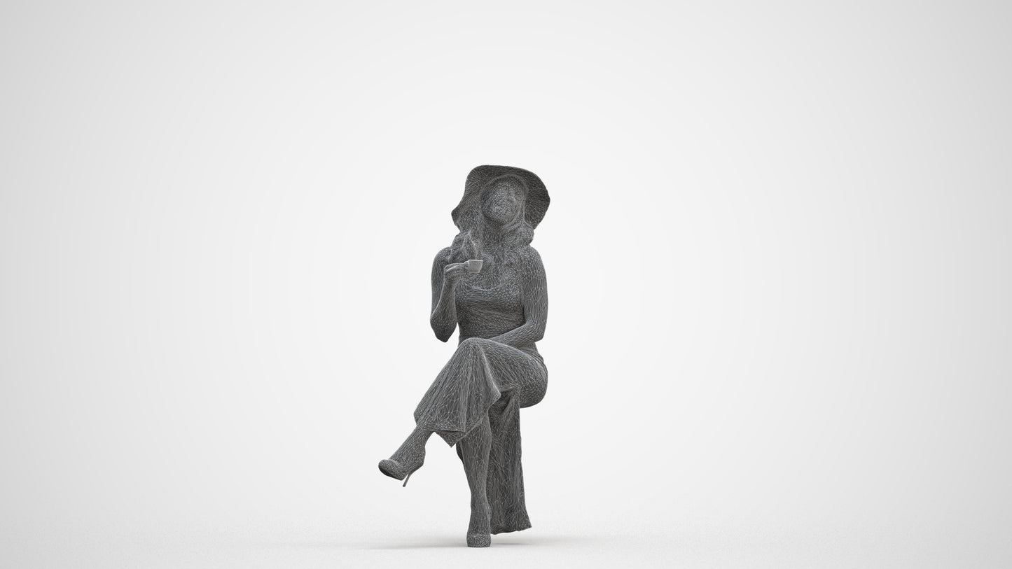 realistic 3D people woman casual sitting, render-ready for V-Ray and Corona, FBX OBJ, three-quarter front view render