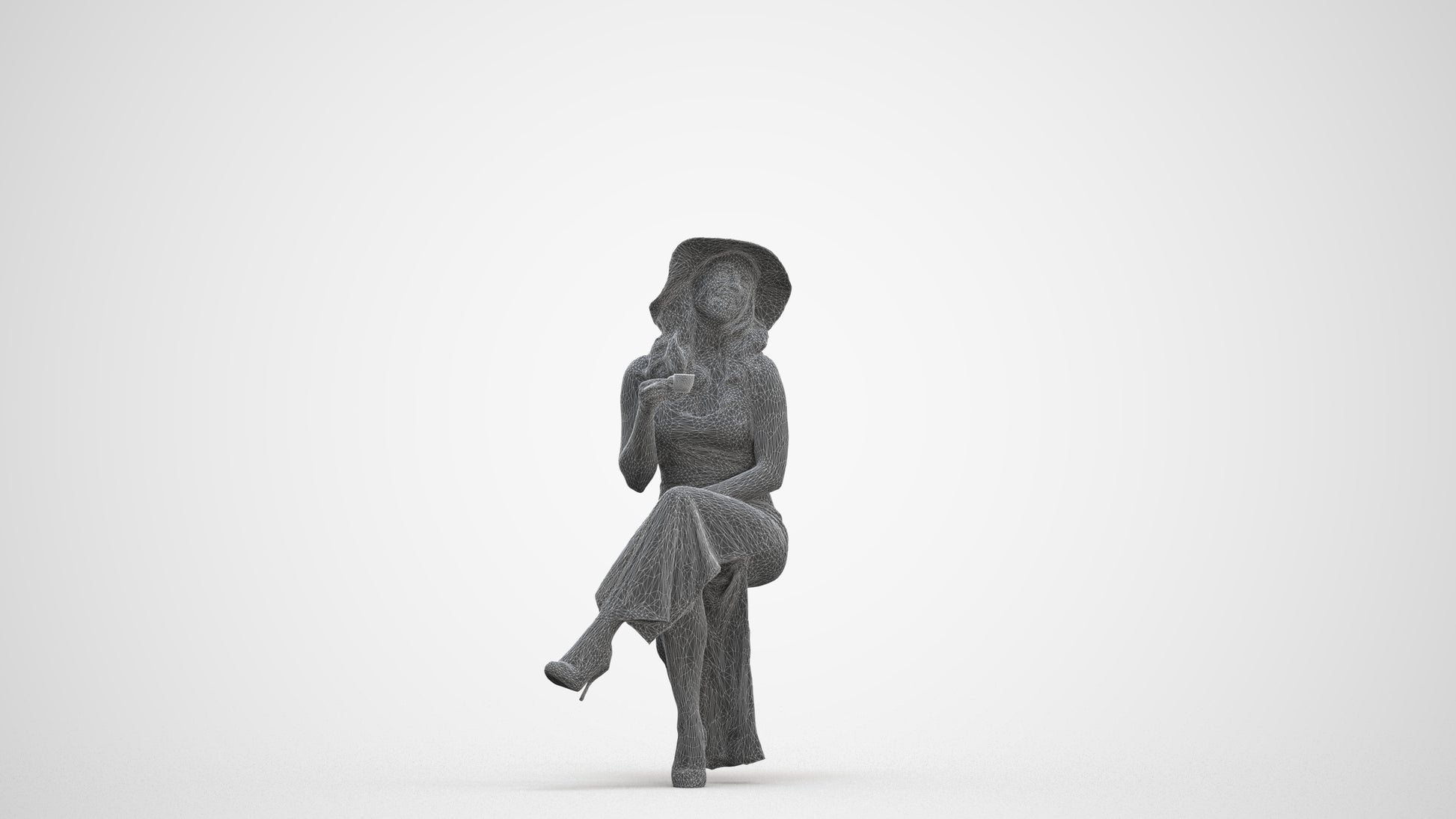 realistic 3D people woman casual sitting, render-ready for V-Ray and Corona, FBX OBJ, three-quarter front view render