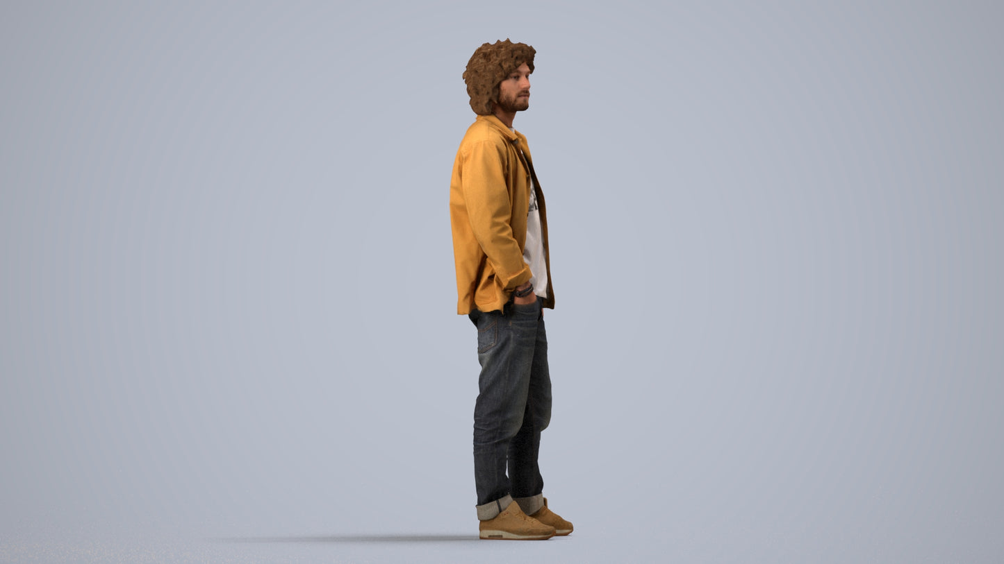 realistic 3D people man casual standing, render-ready for V-Ray and Corona, FBX OBJ, side view render