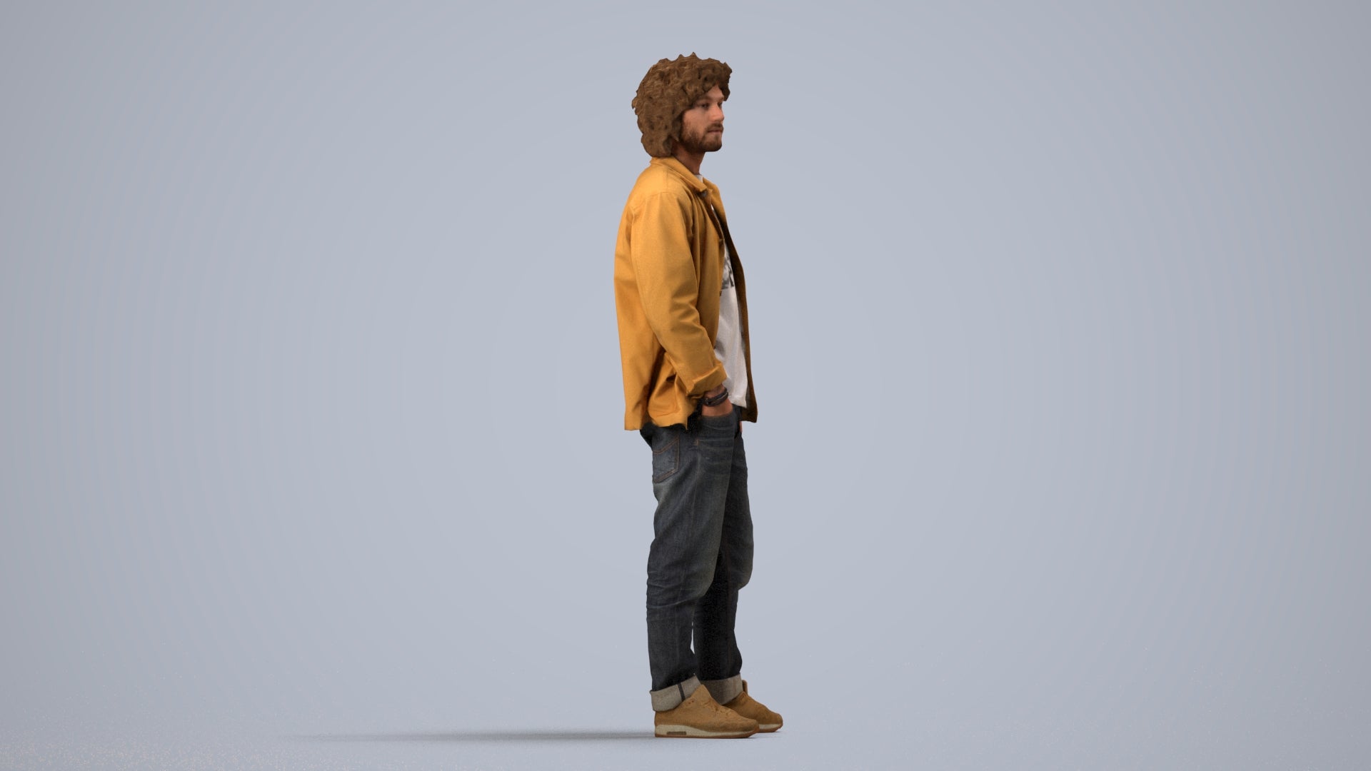 realistic 3D people man casual standing, render-ready for V-Ray and Corona, FBX OBJ, side view render