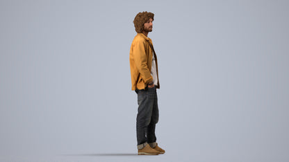 realistic 3D people man casual standing, render-ready for V-Ray and Corona, FBX OBJ, side view render