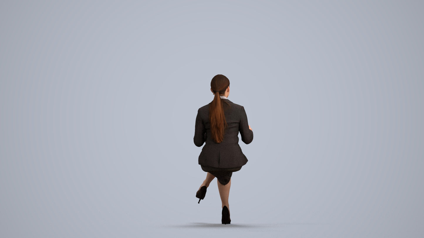 realistic 3D woman business sitting, scanned archviz people for Blender and 3ds Max, front view render
