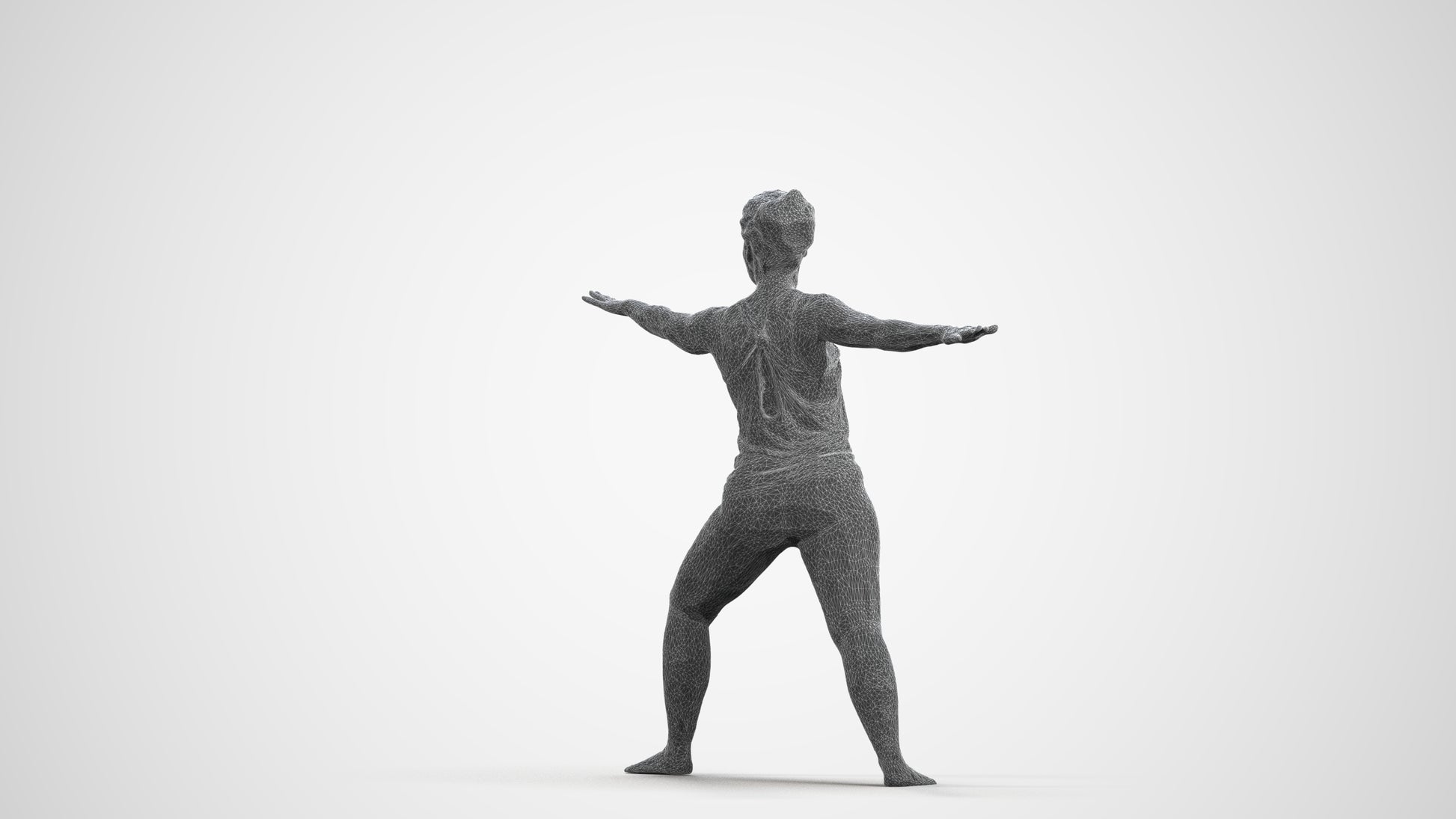 realistic 3D woman sport, scanned archviz people for Blender and 3ds Max, wireframe front view