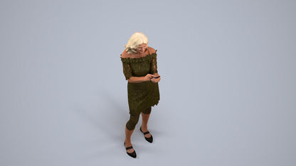 realistic 3D senior woman casual standing, scanned archviz people for Blender and 3ds Max, back view render
