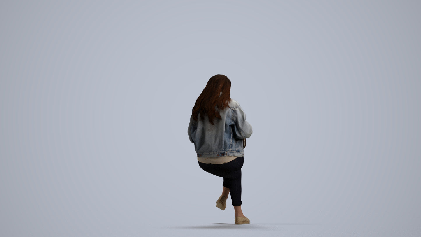 realistic 3D human woman sitting, archviz people FBX OBJ for Blender, front view render