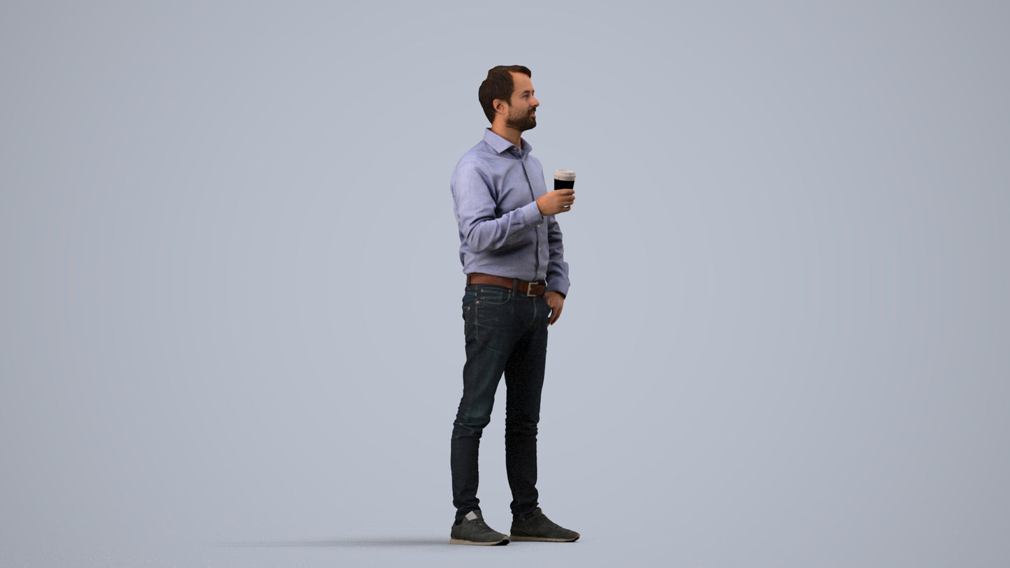 3D scanned man business, photorealistic archviz people for Enscape and SketchUp, side view render