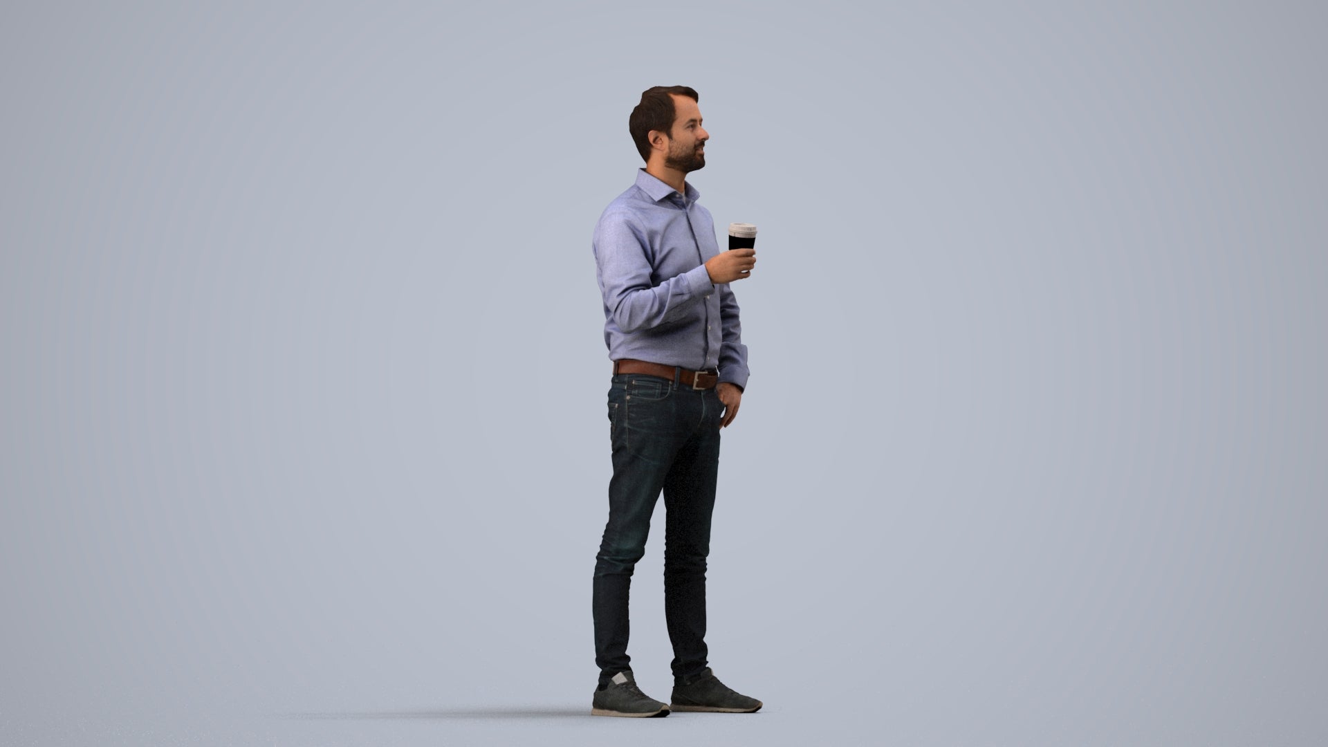 3D scanned man business, photorealistic archviz people for Enscape and SketchUp, side view render