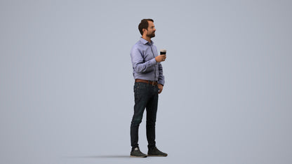 3D scanned man business, photorealistic archviz people for Enscape and SketchUp, side view render