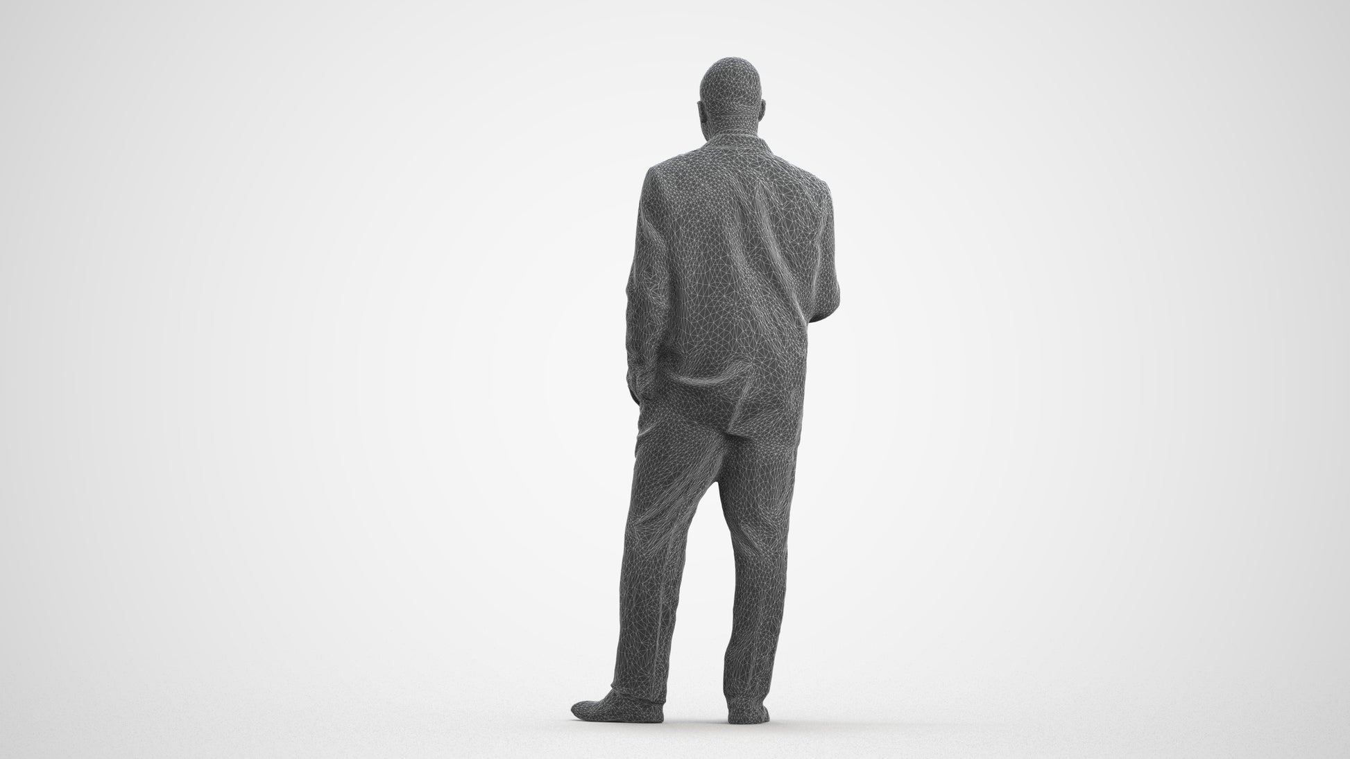 realistic 3D human man business, archviz people FBX OBJ for Blender, wireframe front view