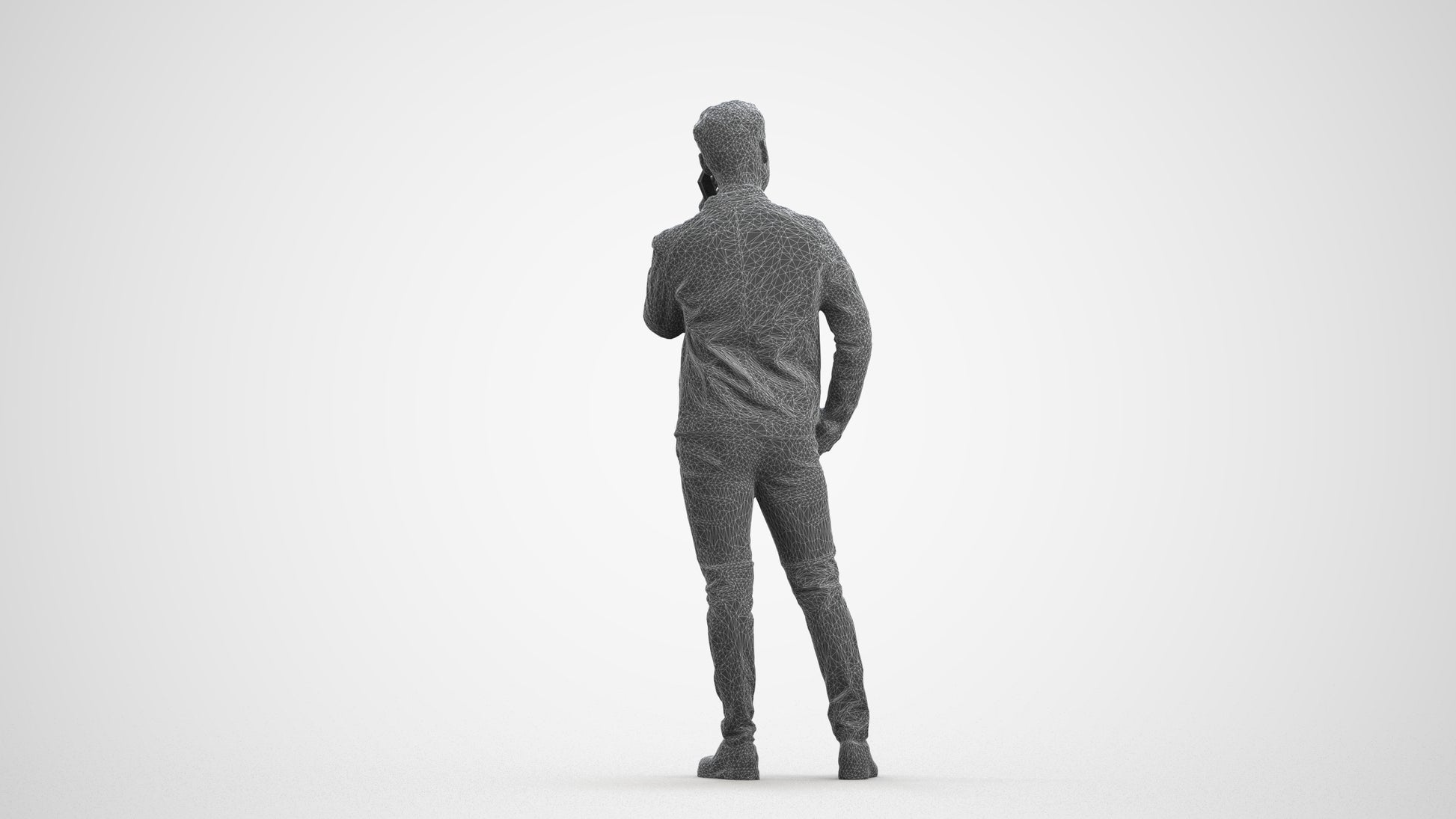 photogrammetry 3D man business standing, realistic human model archviz FBX, wireframe front view