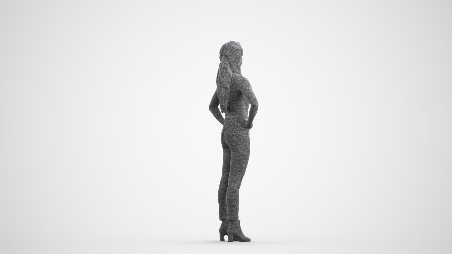 scanned 3D woman casual standing, photogrammetry people for Enscape and V-Ray, wireframe front view