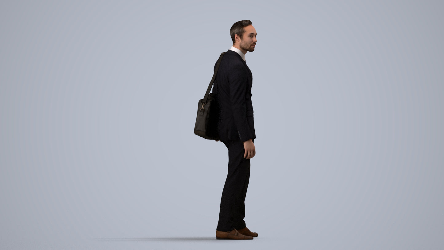 realistic 3D man business, scanned archviz people for Blender and 3ds Max, side view render