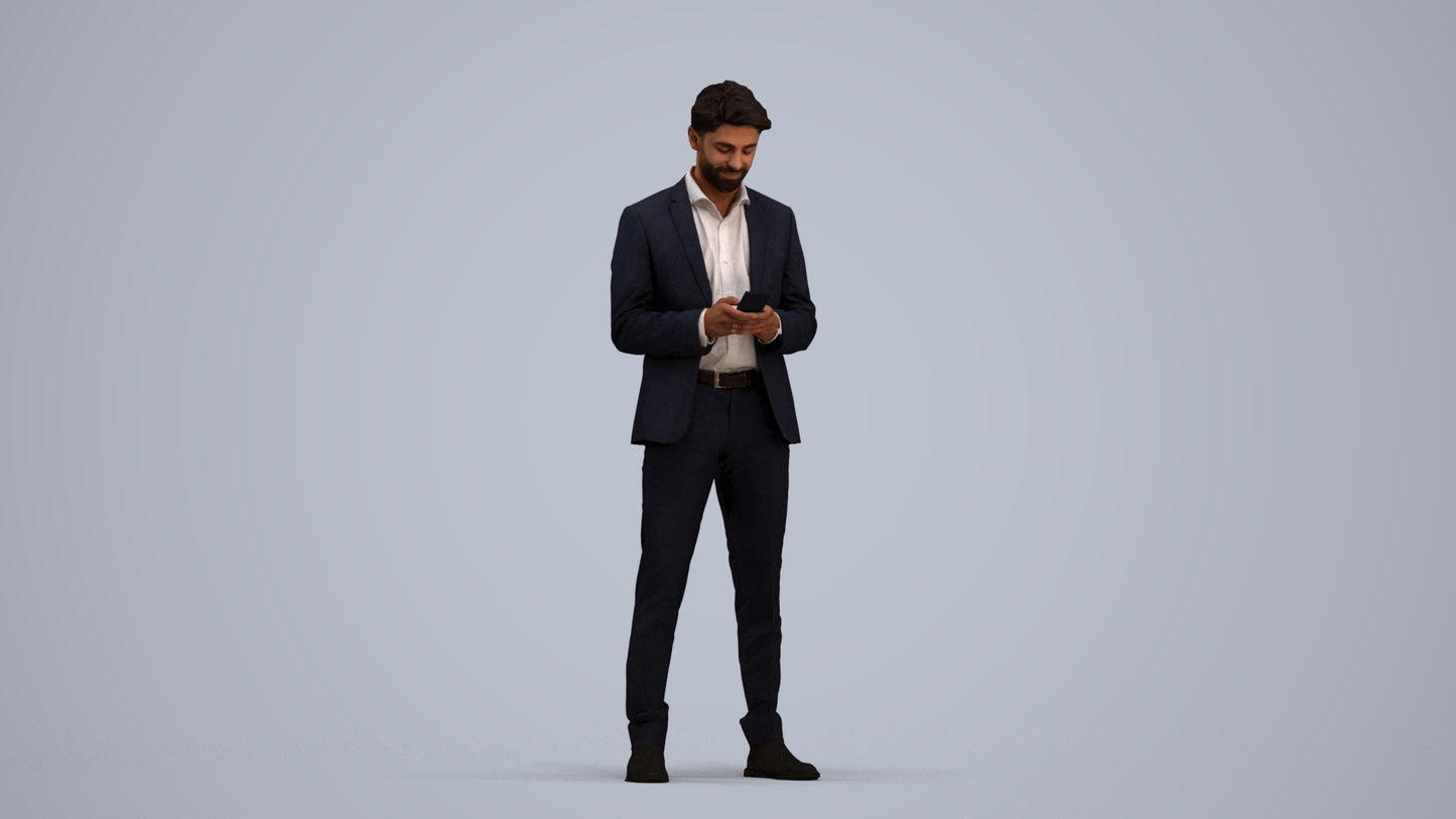 3D people model man business, scanned human for 3ds Max rendering, standing pose render